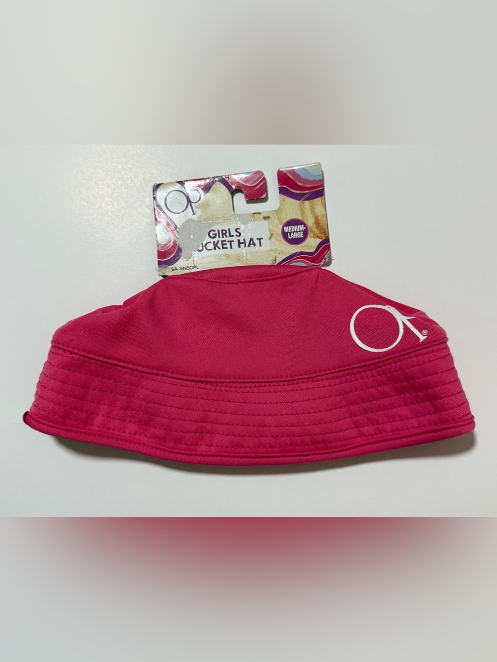 OP Girls' Bucket Sun Hat - Hot Pink with White Logo, Size M/L